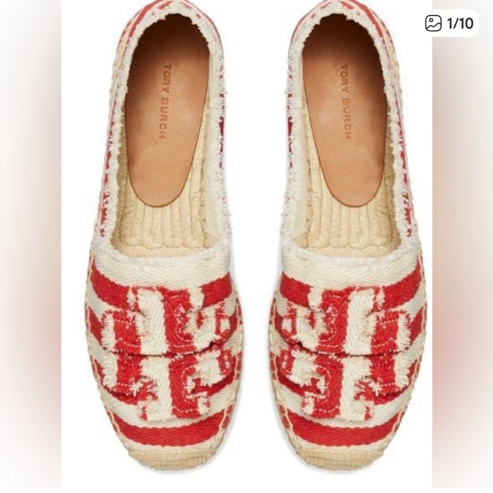 Tory Burch Fray Stripe Espadrille Flats. Size 10